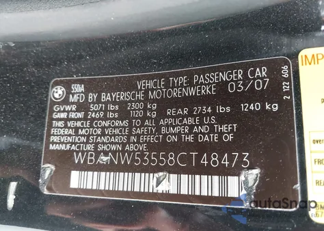 2008 BMW 550I z USA, uszkodzony, nr VIN WBANW53558CT48473